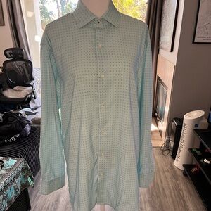 Perry Ellis Portfolio Tech+ Slim Fit Shirt Size 16½ 32/33 Light Blue Polka Dot